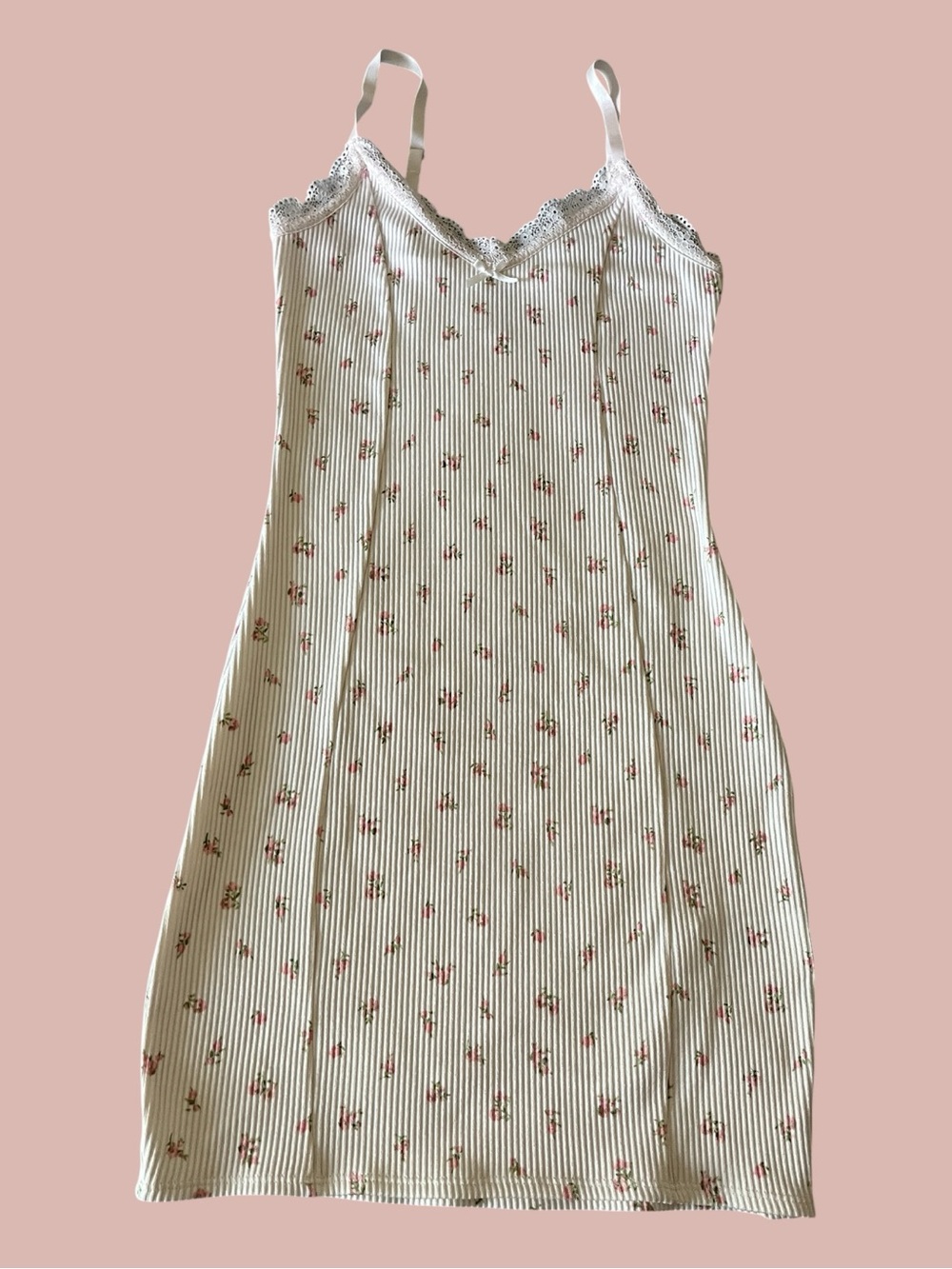 H&M Divided Floral Ribbed Lace Trim Mini Slip Dress | XS